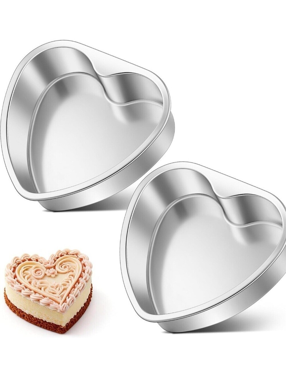 Pack 8" Heart Shaped Cake Pans Aluminum Baking Molds Open Box Unused